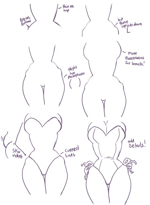 how to draw the shape of a woman's body in three different positions, from top to bottom