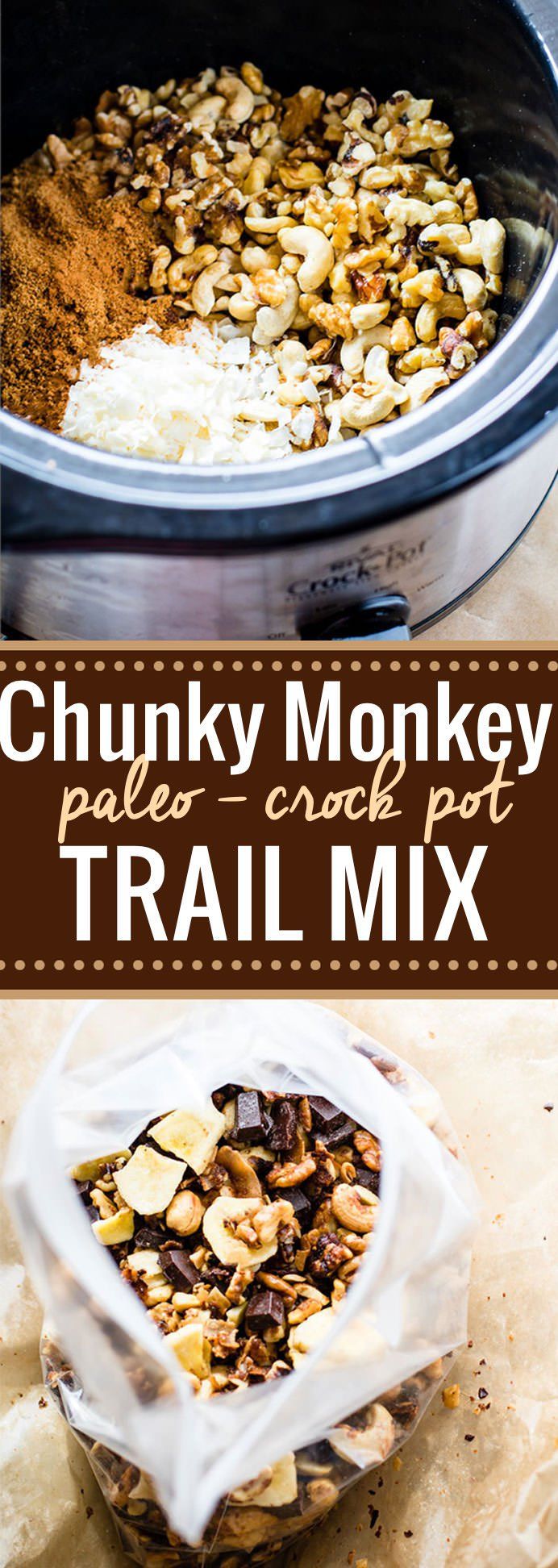 there are many different types of food in the crocky monkey pot trail mix