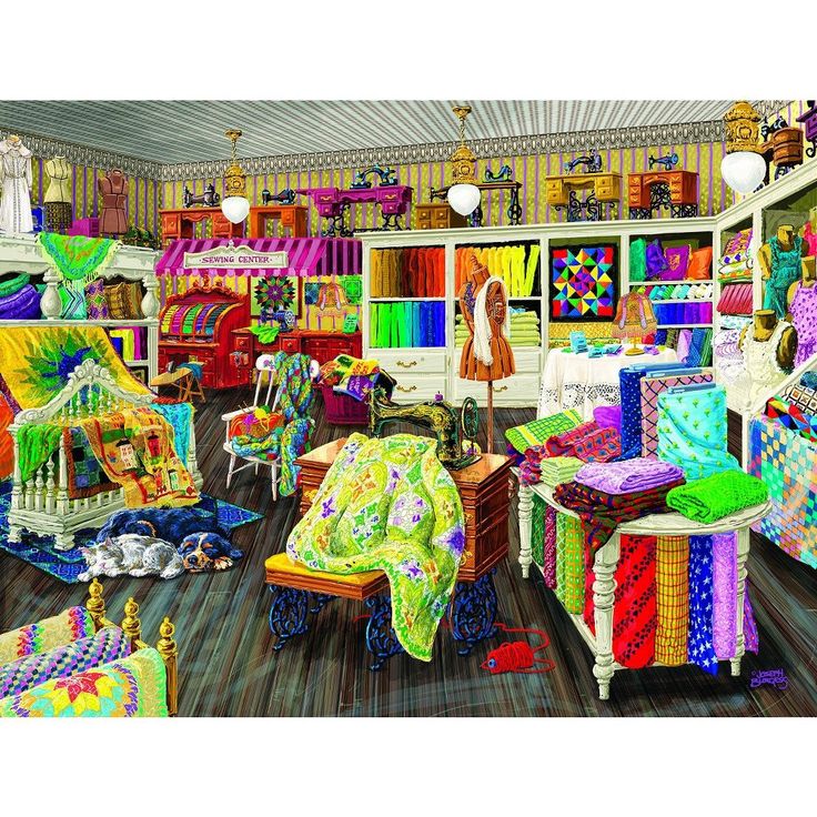 a room filled with lots of colorful furniture