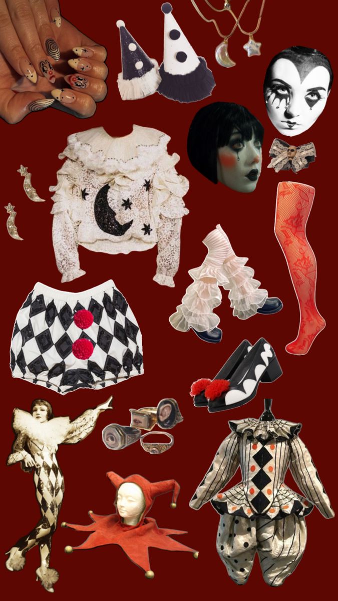 pierrot clown themed outfit and accessories Pierrot Clown Costume, Pierrot Costume, Clown Costume Women, Cute Clown Makeup, Clown Halloween Costumes, Pierrot Clown, Halloween Circus, Clown Clothes, Halloween Coustumes