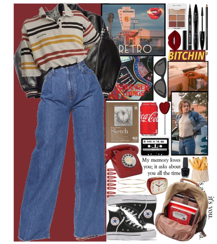 80s Outfits Jacket, 80s Outfit Moodboard, Retro Inspired Outfits 80s, Stranger Things Fashion Inspiration, 1980s Inspired Outfits, Los 80 Aesthetic, 80s Outfits Stranger Things, 80s Retro Aesthetic Outfits, Simple 80s Outfit