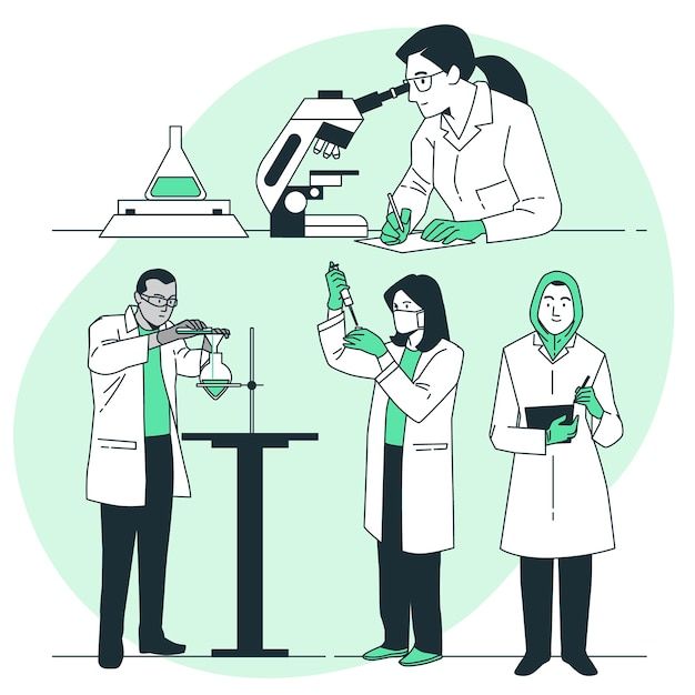 three people in lab coats are doing experiments