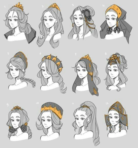 a bunch of women with different hairstyles and hair accessories on their heads, all wearing tiaras