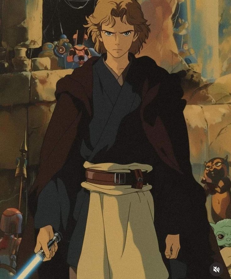 Anime Star Wars Art, Finn Star Wars Fanart, Ghibli Star Wars, Anikan Skywalker Clone Wars, Starwars Fan Art, Star Wars Japanese Style, Anakin Comic, Anakin Skywalker Comic, Star Wars Character Art