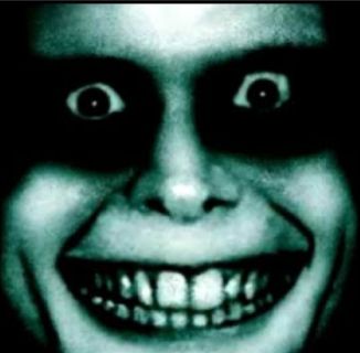 a creepy looking person with big eyes and teeth