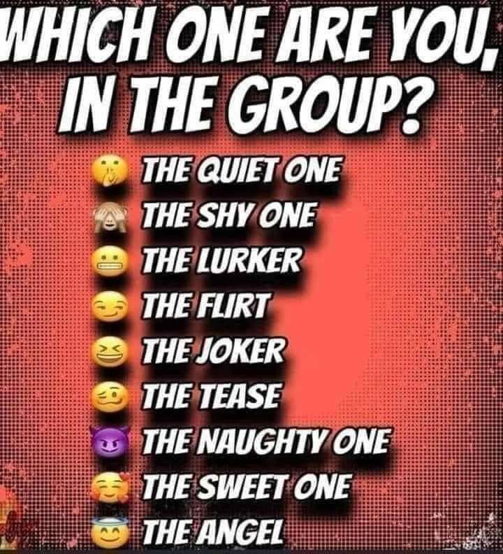 a poster with the words which one are you in the group? and smiley faces