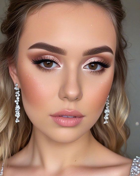 Glam Makeup Ideas For Brown Eyes, Simple Wedding Makeup Winged Liner, Formal Make Up Look, Rose Gold Eye Makeup Wedding, Wedding Makeup For Fall, Makeup Ideas Homecoming Brown Eyes, Clean Glam Makeup Look, Bridal Makeup Blue Eyes Red Hair, Pink Makeup Looks For Wedding