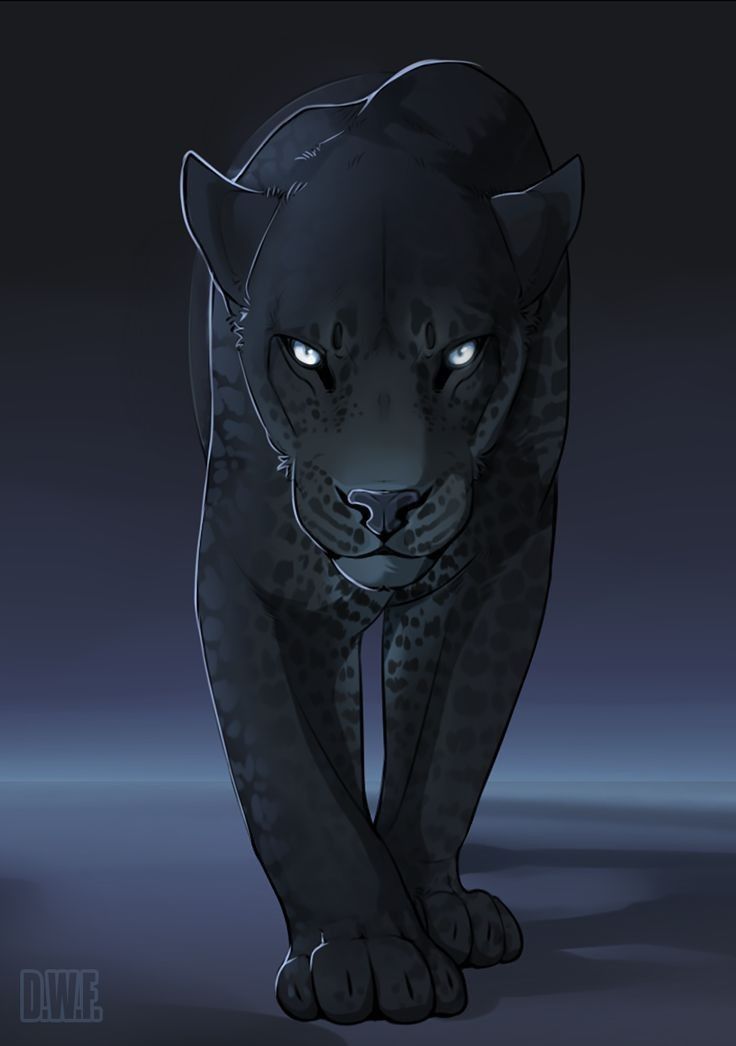 a drawing of a black panther with glowing eyes