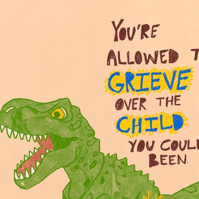 a child's drawing of a dinosaur with the words you're allowed to grieve over the chillo