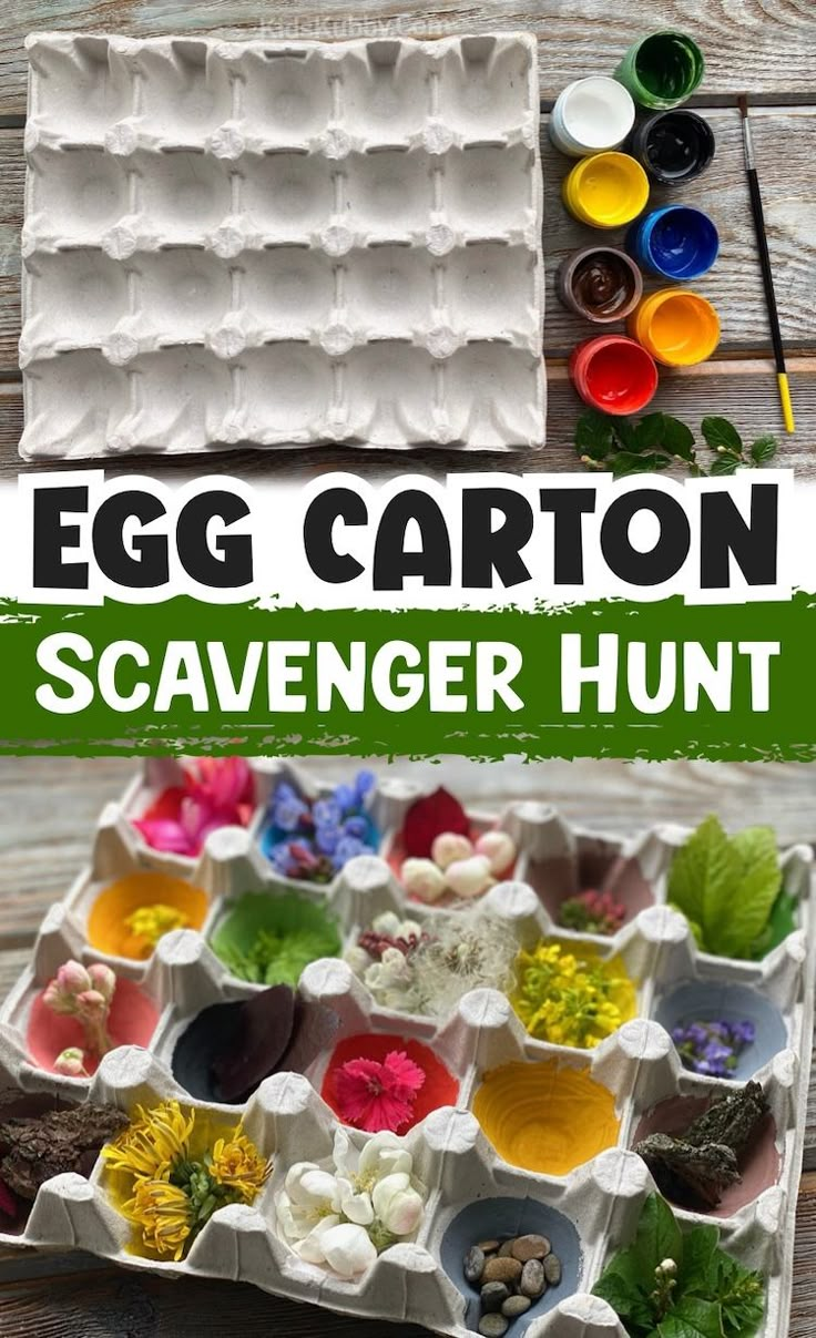 egg carton scavenger hunt for kids to make with eggs and other things