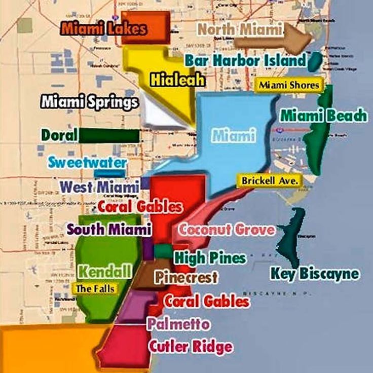 a map that shows the locations of many different areas in miami ...