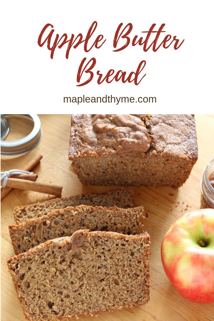 apple butter bread is cut into slices on a cutting board