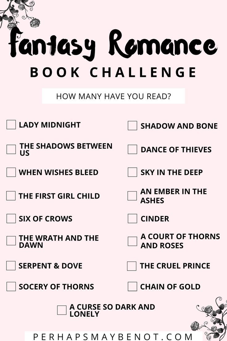 a pink and black checklist with the words fantasy romance book challenge written on it