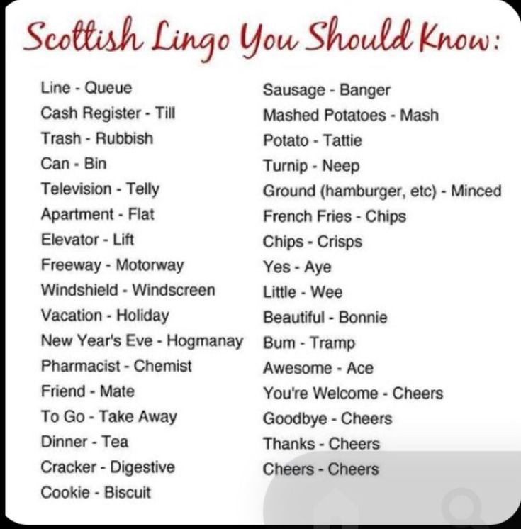 the scottish lingo you should know is in english and has many other words on it