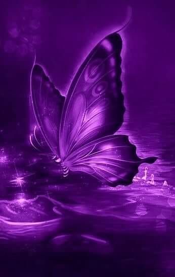 a purple butterfly flying over water with bubbles in the foreground and stars on the background