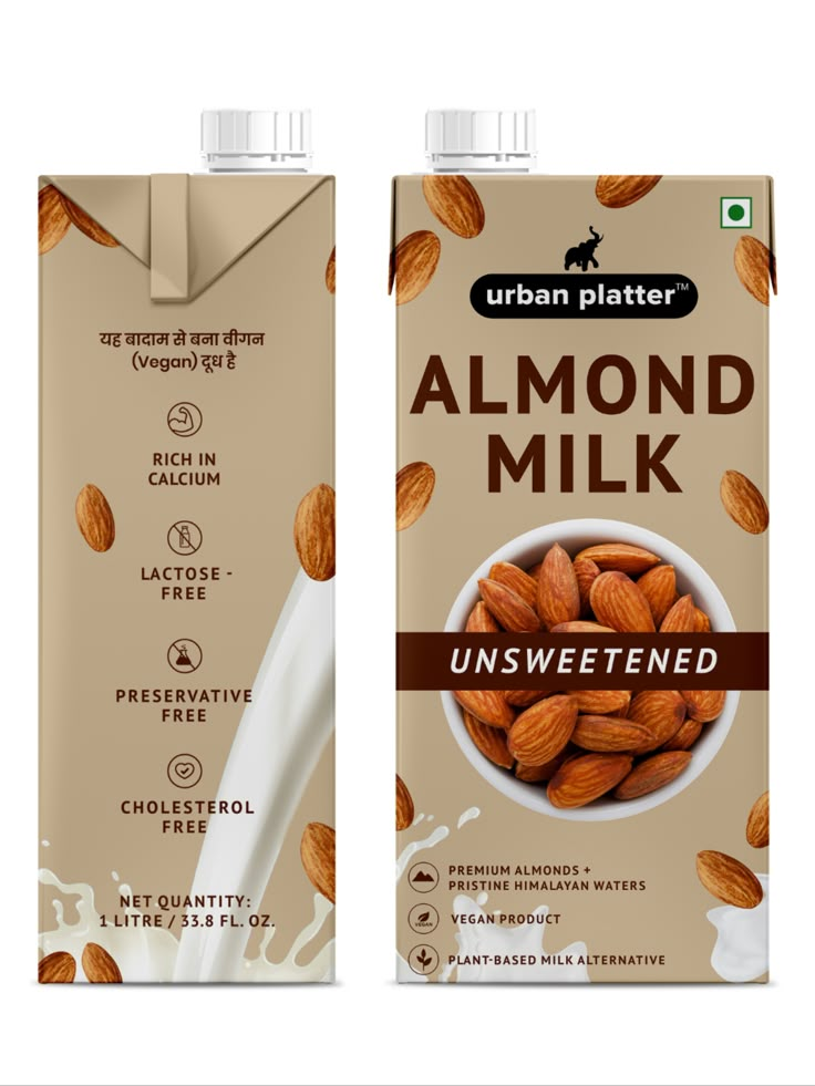 two cartons of almond milk are shown side by side