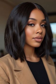 Shoulder Bob Haircut Black Women, Chocolate Bob Hair, Black Women Medium Length Hairstyles, Black Hair Straight Hairstyles, African American Bob Hairstyles, Volume Haircut Medium, Long Bob Black Women, Shoulder Length Hair Black Women, Shoulder Length Bobs