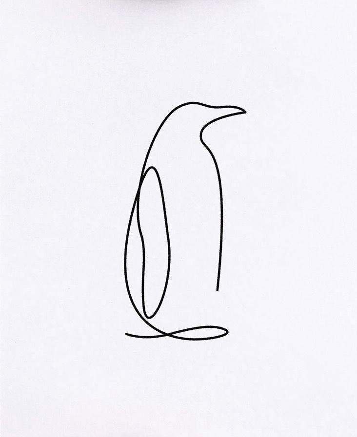 a drawing of a penguin sitting on top of a white paper next to a pen