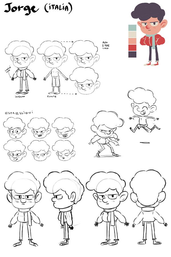 an animation character sheet with different facial expressions