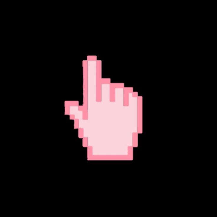 a pixelated pink hand pointing at the viewer on a black background with text below it