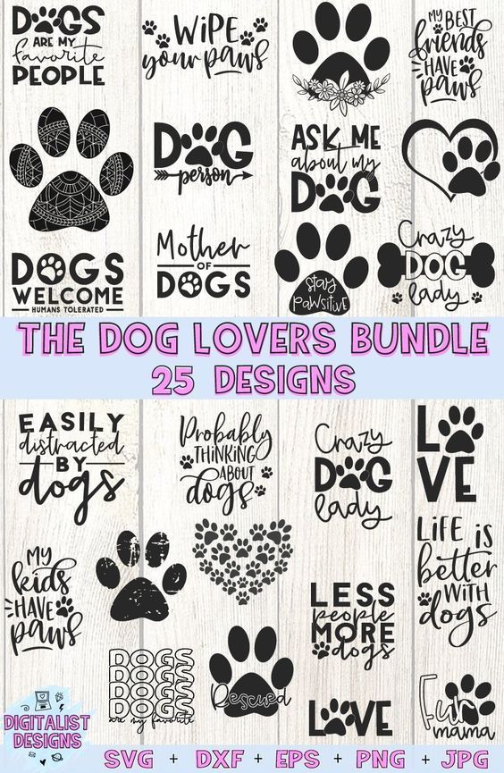 the dog lover's bundle is shown in black and white, with paw prints