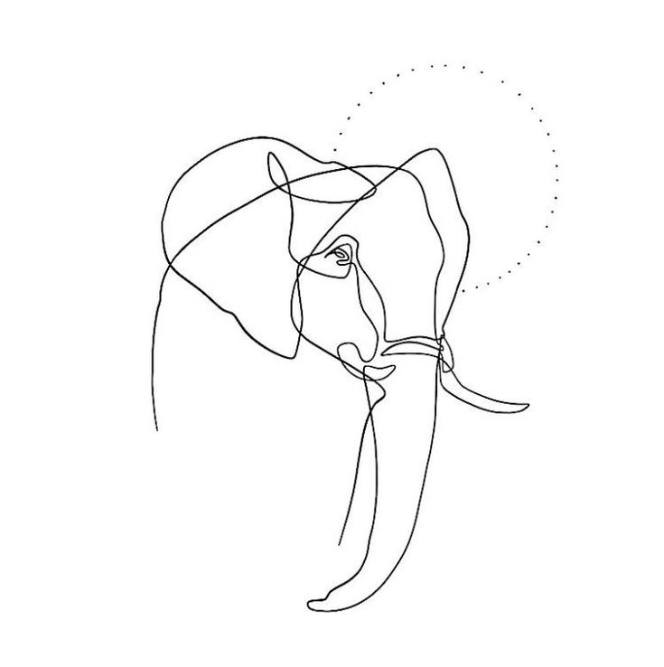 an elephant's head is drawn in one line, and the other has a long tusk