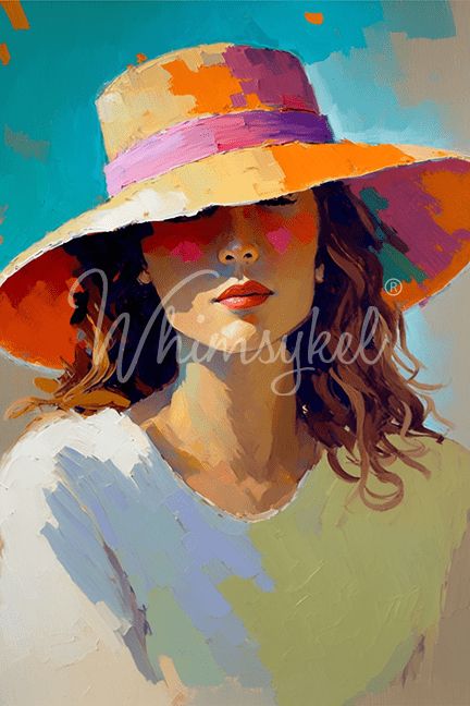 a painting of a woman wearing a colorful hat