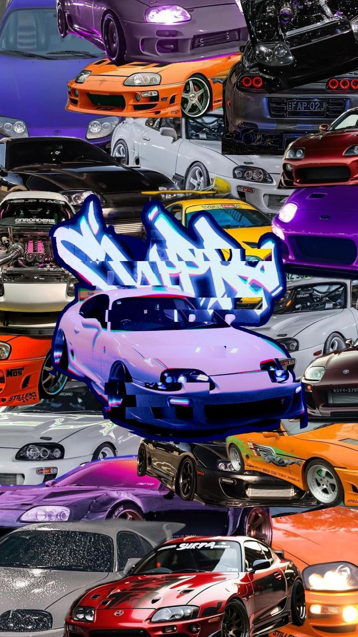 many different colored cars are shown in this collage with the word graffiti on them