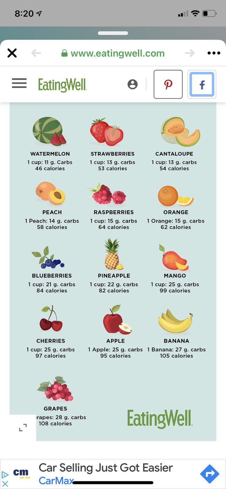 an iphone screen with the words eatingwell on it and pictures of fruits in different languages