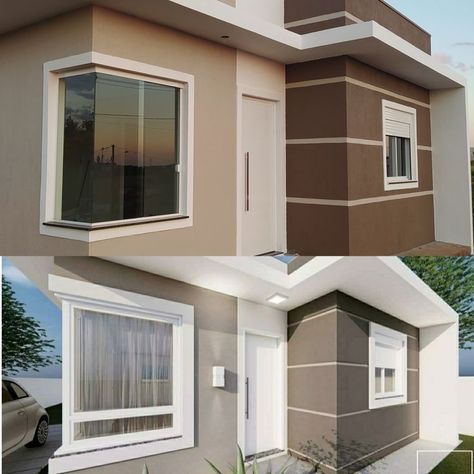 three pictures of different types of windows and sidings on the same house, one with an open window