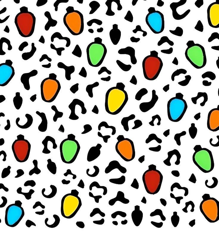 an animal print pattern with different colors and shapes on the white background, which is very colorful