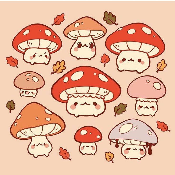 many different types of mushrooms on a pink background