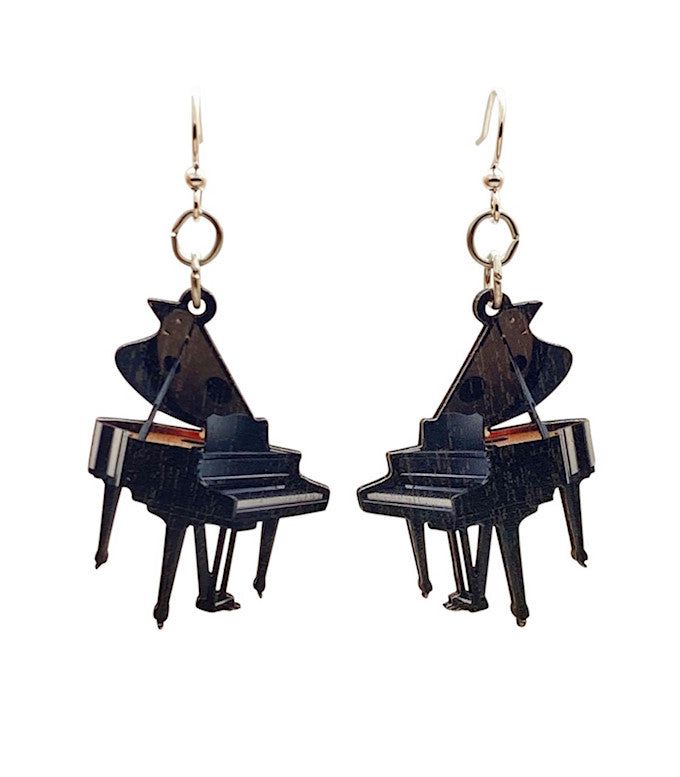 Made In U.S.A Style # 1211 Size 1.7" x 1.3" Grand Piano Earrings There are about 100,000 new pianos manufactured in the United States annually Made from sustainably sourced wood and 90% recycled display cards. Laser-cut wood Image on front with natural wood back Ear wires are silver-finished 304L stainless steel, hypoallergenic, and enhanced with a new, smooth and consistent electrophoretic coating that resists tarnishing. Earrings double as essential oil diffuser! Types Of Sunflowers, Red Sunflowers, Earrings Double, Wood Images, Fashion Organization, Clover Earrings, Grand Piano, Jewelry Tree, Laser Cut Wood