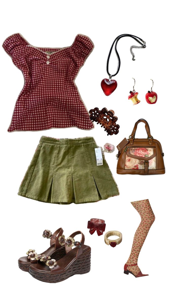 Cottagecore Inspired Outfits, Applecore Outfit, Whimsical Twee Outfits, 2021 Coquette, Twee 2000s, 2000s Cottagecore, Funky Outfits, Grunge Goth, Swaggy Outfits