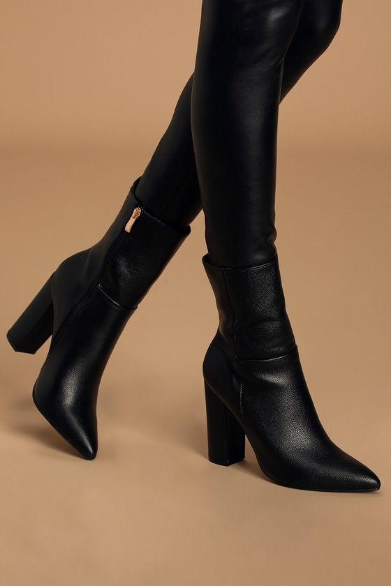 Girl, let your hair down, put on your fanciest outfit, and take a walk on the wild side in the Lulus Dawson Black Pebble Pointed-Toe Mid Calf Boots! Pebbled vegan leather shapes these trendy boots with a pointed toe upper, mid-calf shaft with a 11"" circumference, and an 8.5"" gold zipper at instep, all atop of a sleek wrapped block heel. 4. 25" wrapped block heel. Cushioned insole. Man Made Materials. Imported. Lulus | Dawson Black Pebble Pointed-Toe Mid Calf High Heel Boots | Vegan Friendly. Dr Shoes, Trendy Boots, Walk On The Wild Side, Womens Chunky Heels, Let Your Hair Down, Hair Down, Take A Walk, Calf Boots, Pretty Shoes