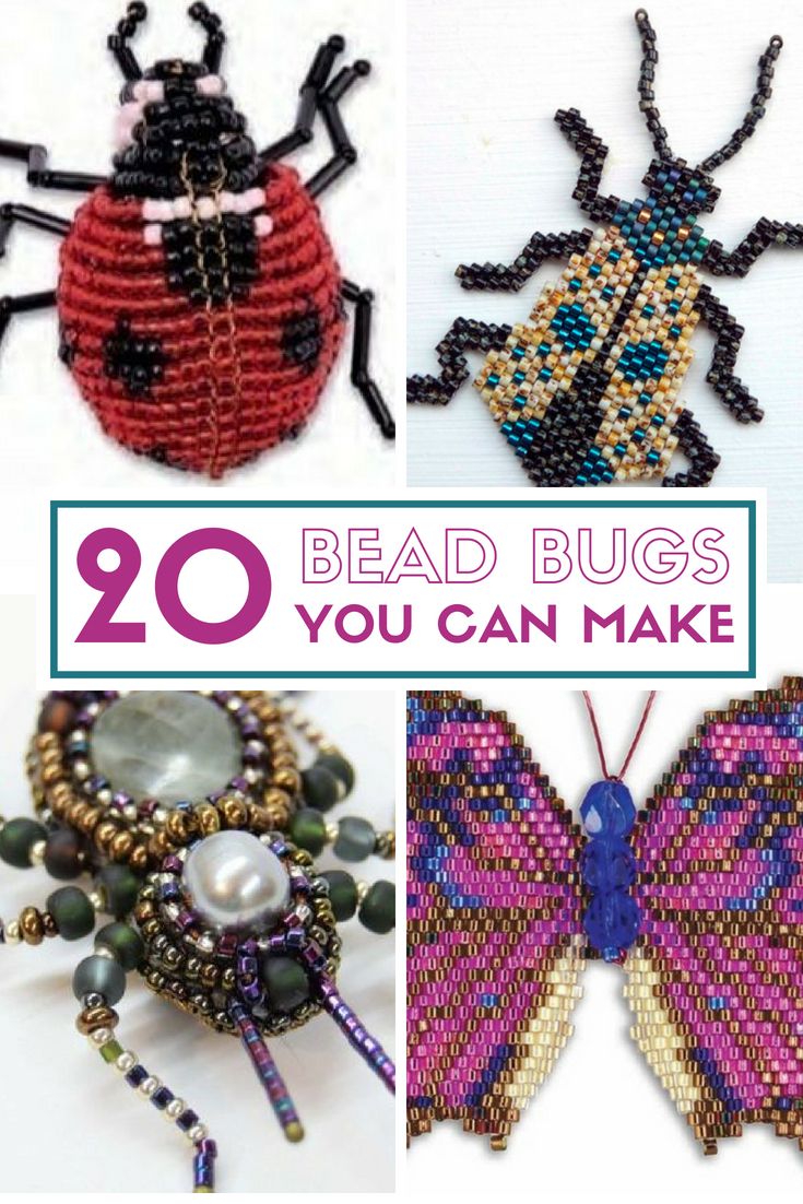 bead bugs are featured in this collage with text overlay that reads, 20 bead bugs you can make