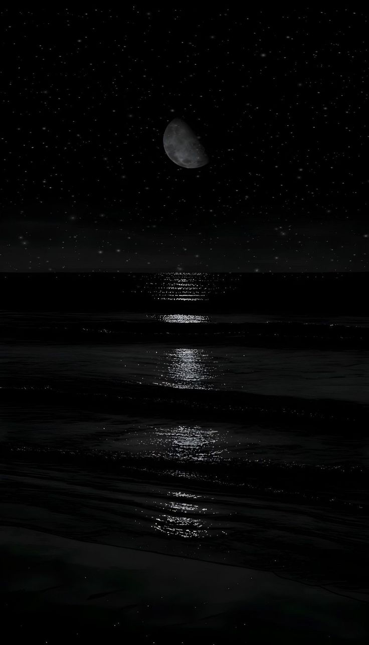 the moon is shining over the ocean at night