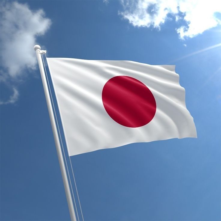 the japanese flag is flying high in the sky