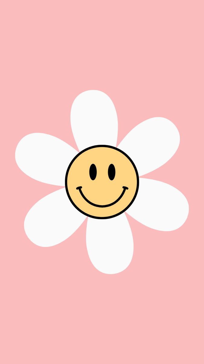 a smiley face drawn on top of a pink background with a flower in the middle