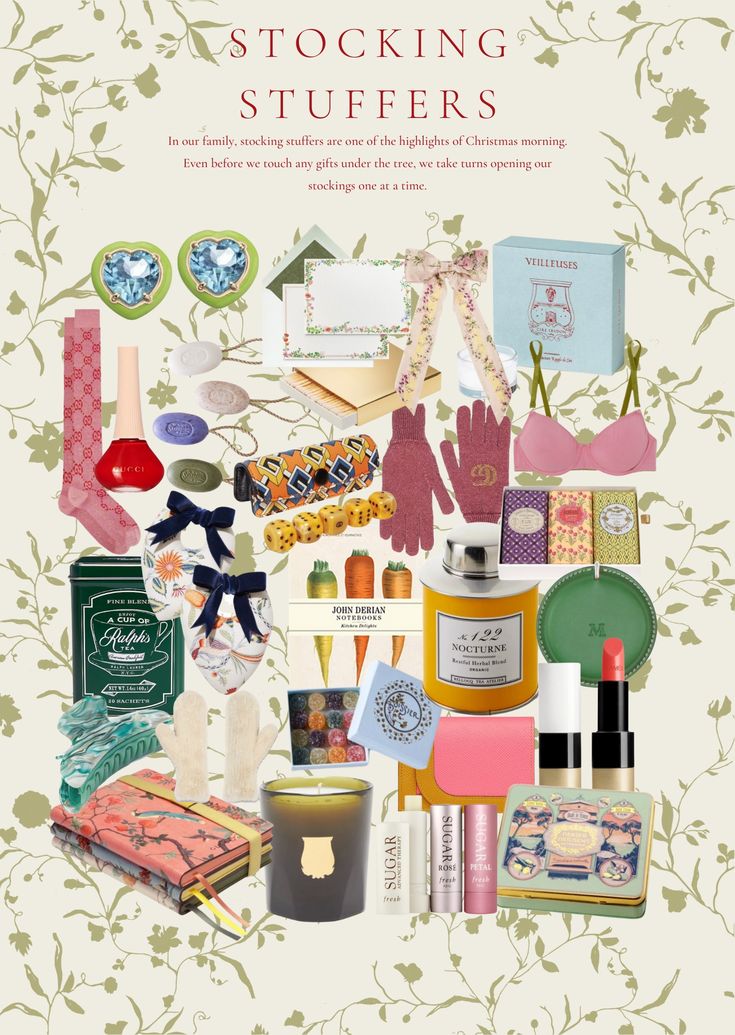 the cover of stocking stuff is surrounded by various items