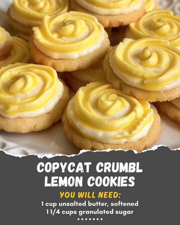 there are many lemon cookies with icing on the plate next to each other and text that reads copycat crumbl lemon cookies you will need 1 cupcake butter, softened