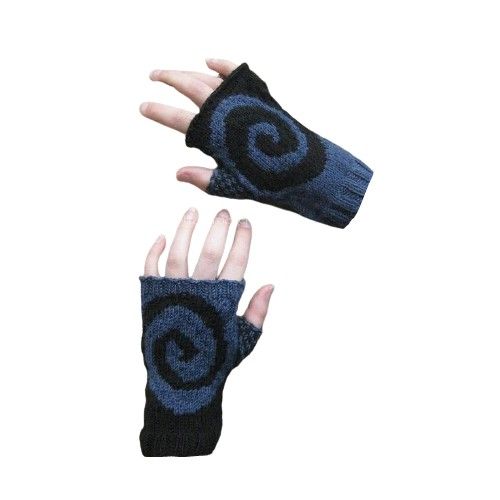 black and blue spiraled fingerless gloves on pale hands Alt Fingerless Gloves, Blue Gloves Fingerless, Cool Fingerless Gloves, Spiral Aesthetic Clothes, Grunge Fingerless Gloves, Y2k Fingerless Gloves, Gloves Png Aesthetic, Coraline Fingerless Gloves, Blue Grunge Clothes