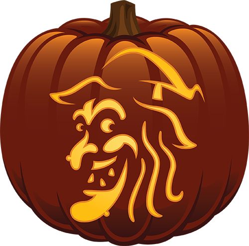 a carved pumpkin with an image of a lion on it