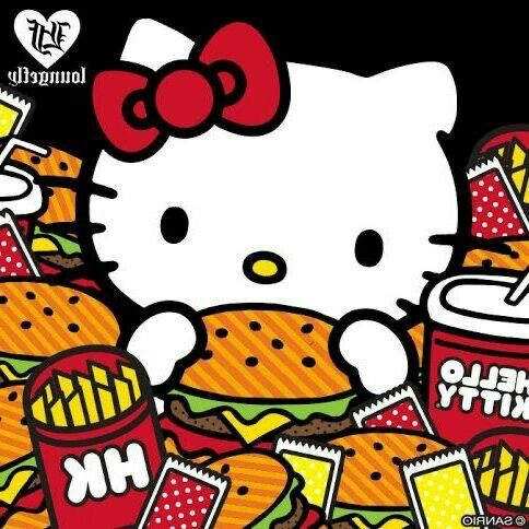 an image of a hello kitty eating junk