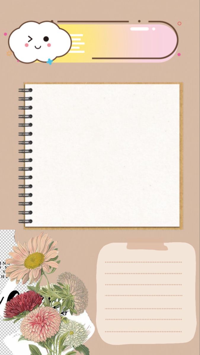 an open notebook sitting on top of a desk next to a flower vase and paper