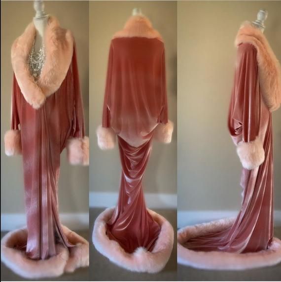 Blush Velvet 1920s-Old Hollywood style-opulent soft blush | Etsy 1920s Dressing Gown, Art Deco Aesthetic Outfit, Speakeasy Outfit Women, Fur Robes, Old Hollywood Outfit Ideas, Dramatic Robe, 80s High Fashion, 1920s Robe, Old Hollywood Glamour Dresses