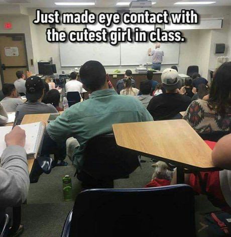 a classroom full of people sitting at desks and one person standing in front of the class room