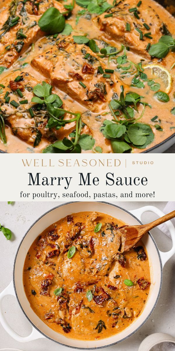 the cover of mary me sauce for potluty, seafood pastas and more