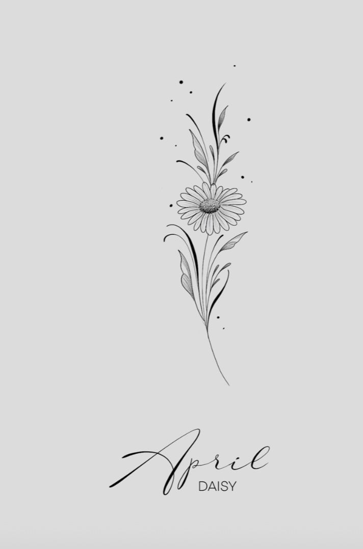 a drawing of a flower on a gray background with the words alice daisy written in black ink