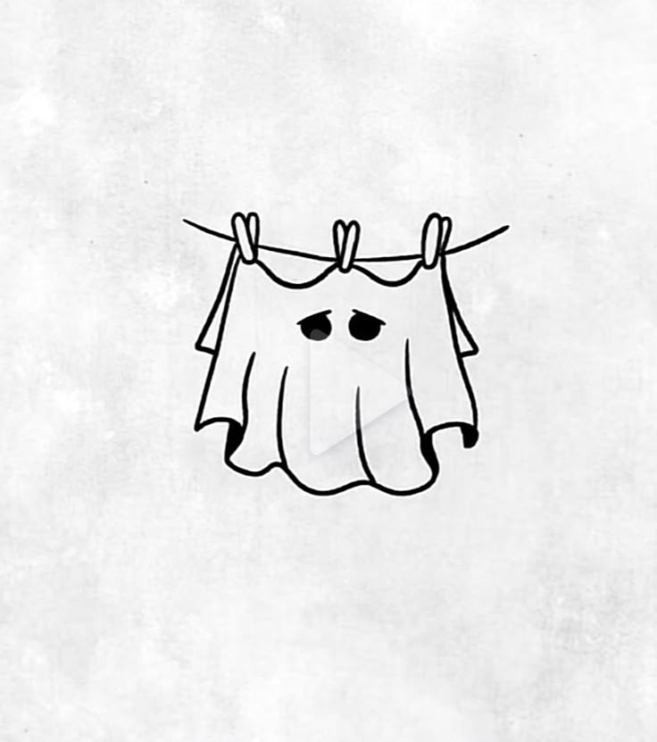 a drawing of clothes hanging on a line with eyes drawn on it's clothesline